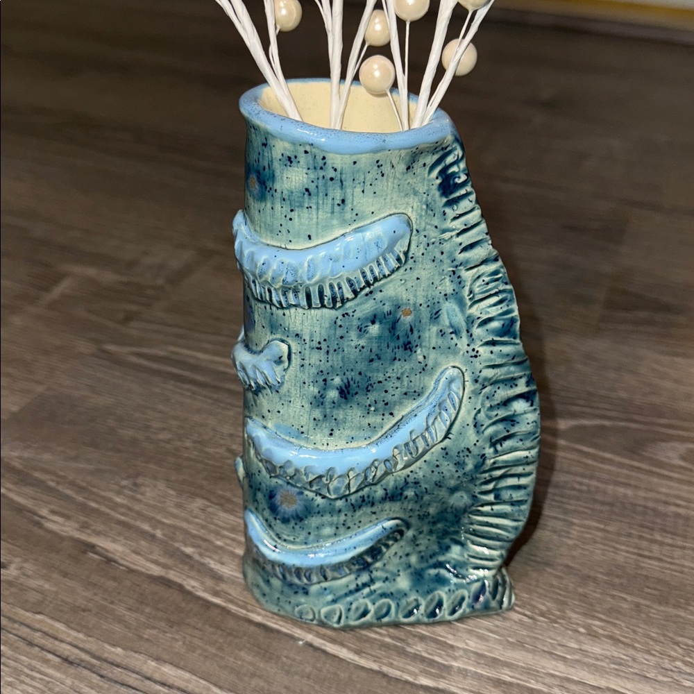 Artisan Coastal Pottery Vase with Fish-like Accents- signed “hBishop” - Picture 5 of 16